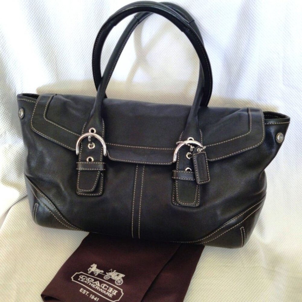 Coach Vintage Soho Leather Flap East/West Satchel in Black, EUC
